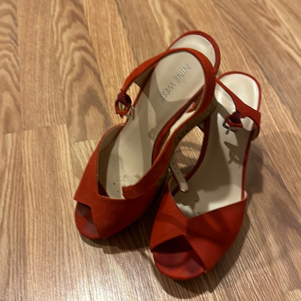 Nine West red leather wedges. Size 9